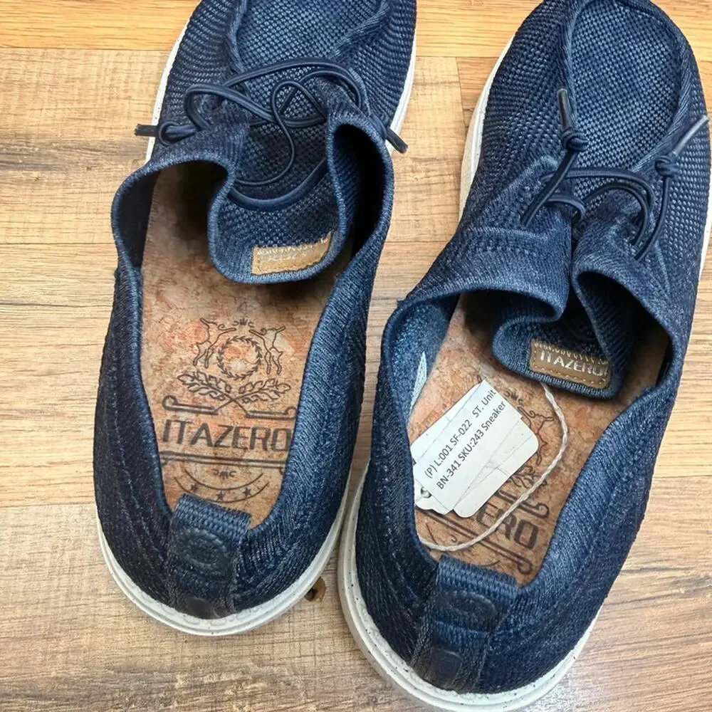 Itazero men Size 9.5 Navy Blue Mesh Slip On Loafers Boat Shoes